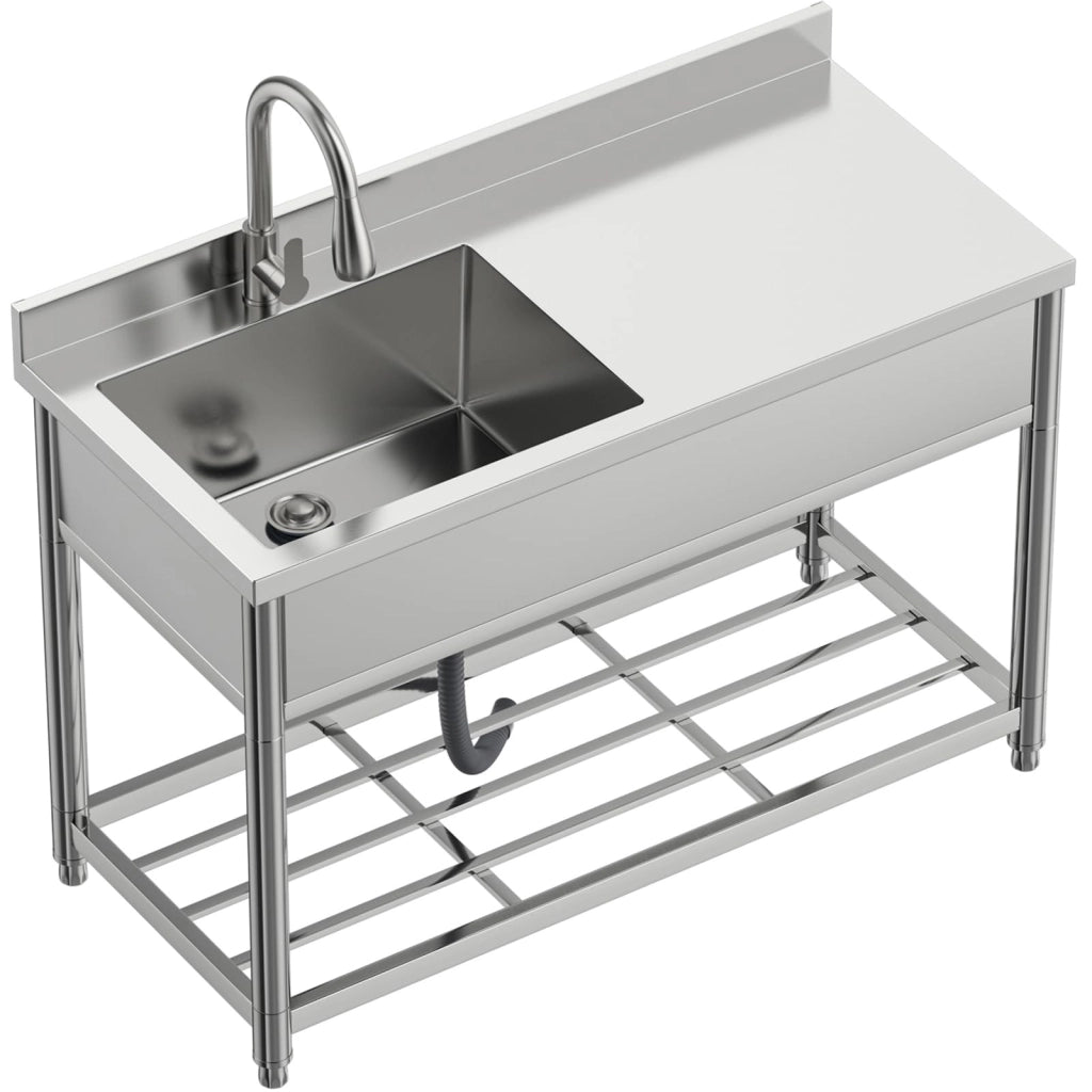 Lavello in acciaio inossidabile con piano di lavoro, 55x120x94 cm, con un vano