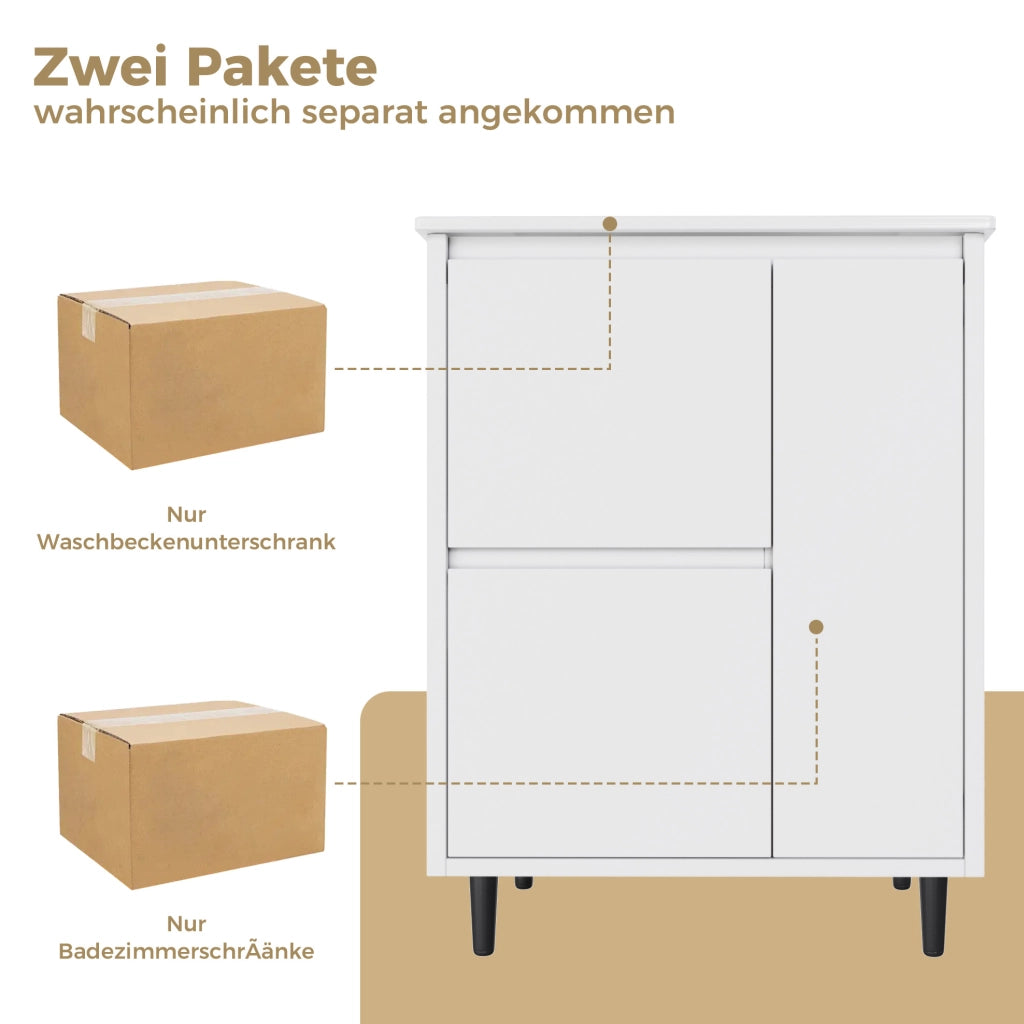 Mobile bagno bianco 61x46,5x87 cm con lavabo in ceramica integrato e cassetti soft-close