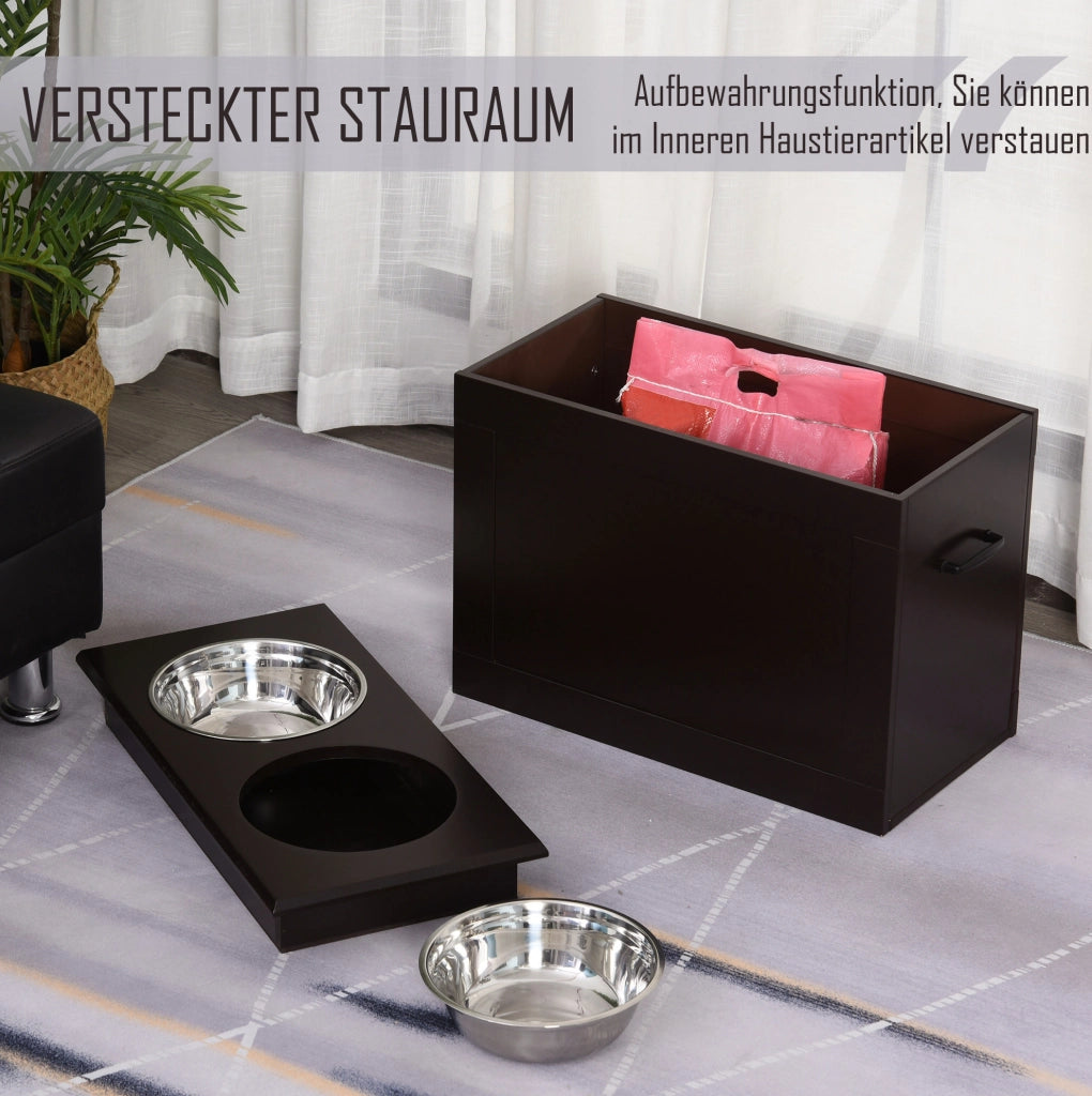 Station de Repas surélevée pour Chien 60x30x41 cm - MDF Brun avec Rangement et Gamelles