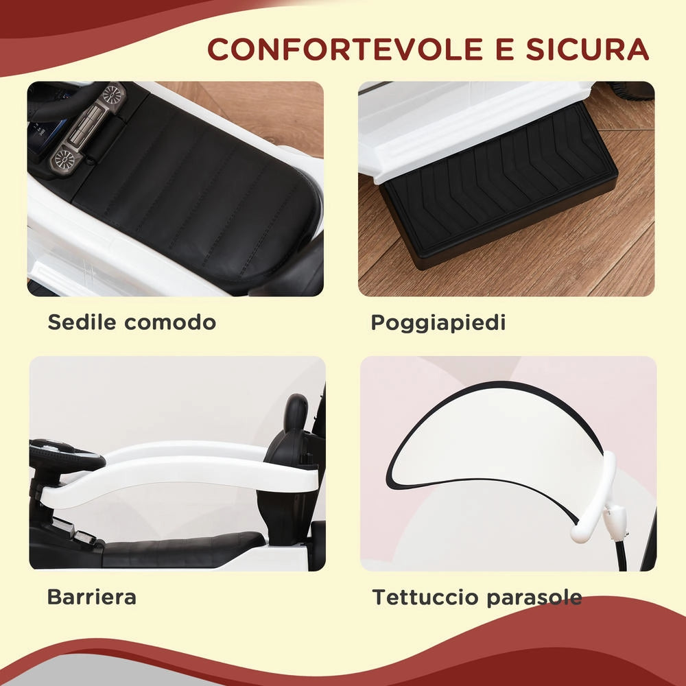 Macchina a Spinta Cavalcabile Mercedes per Bambini 12-36 Mesi con Parasole e Maniglia Pratica Bianco 85.5x40.5x95 cm