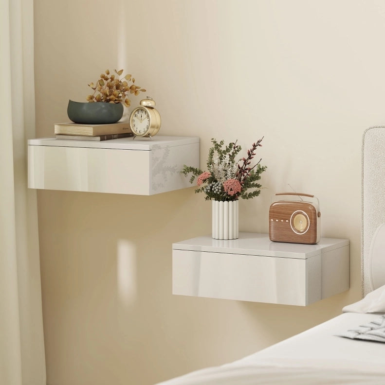 Set di 2 comodini sospesi bianchi con cassetto