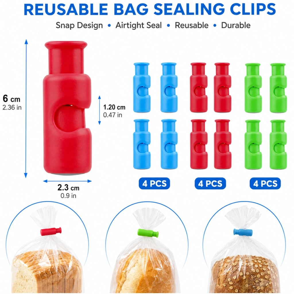 12 clip per sacchetti, chiusure per sacchetti e buste