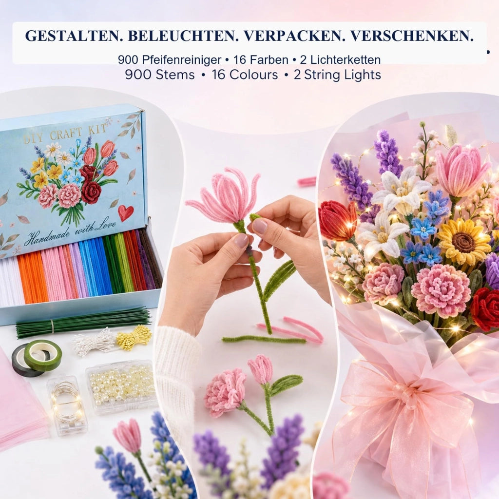 Set di 900 scovolini per fiori, 16 colori, filo di ciniglia, kit per lavoretti