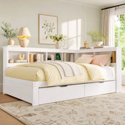 Struttura letto a divano 140 × 200 cm con due cassetti presa e due USB in legno bianco con rete a doghe