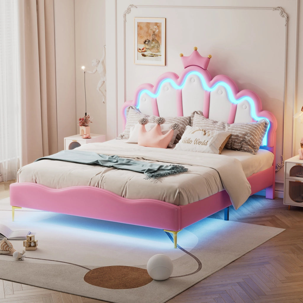 Letto matrimoniale rosa 140 x 200 cm con corona