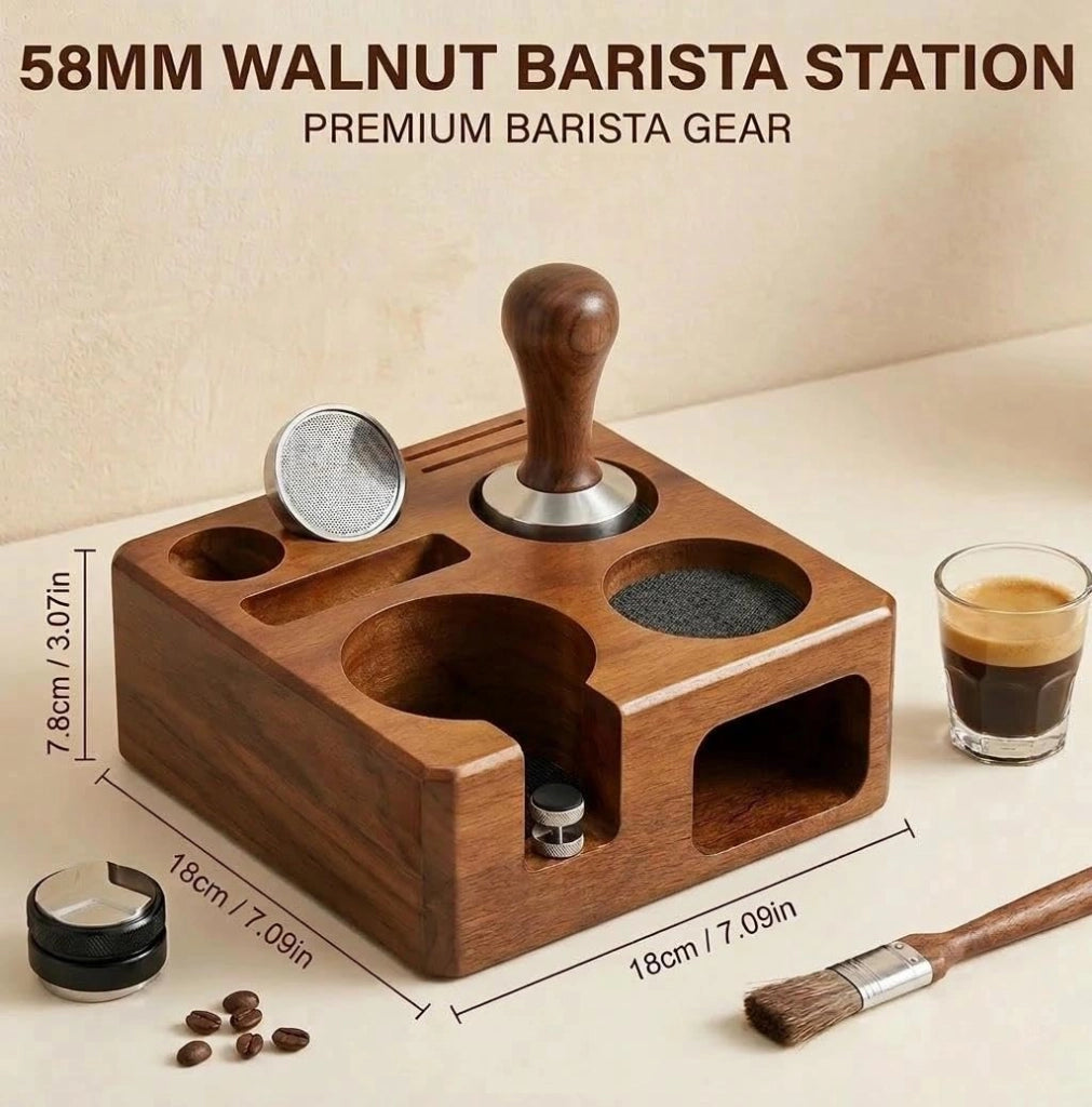 Portafiltro da 58 mm in legno di noce, organizer per baristi