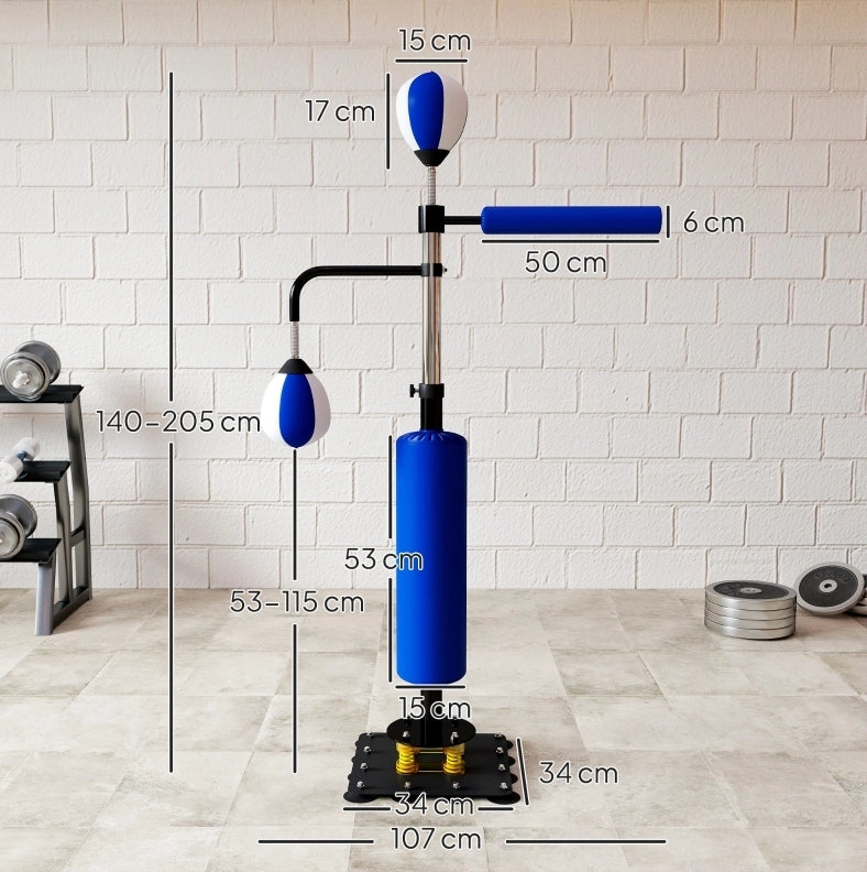 boxstand 107 x 36 x 140-205 cm acciaio blu con 2 speedball e barra rotante