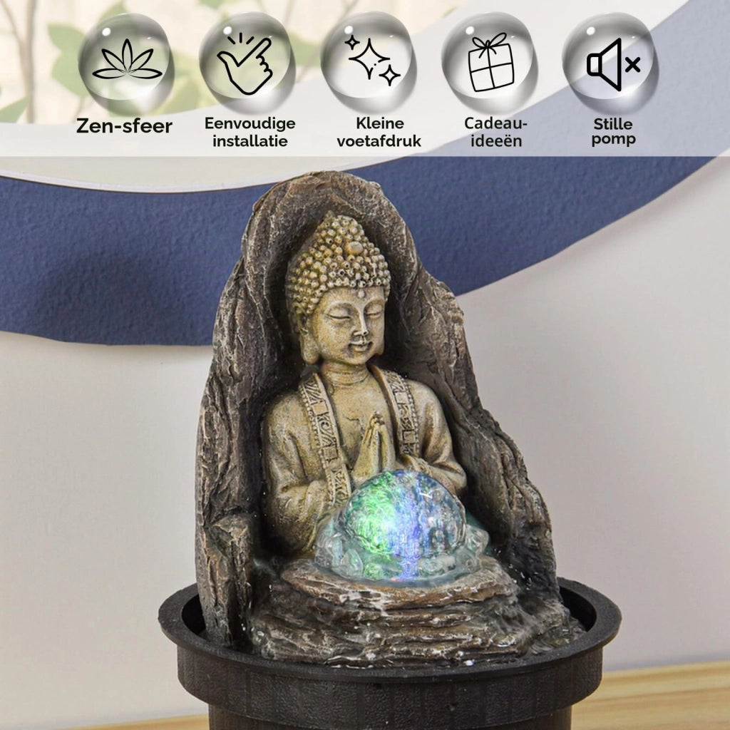 Fontana da tavolo Zen con illuminazione a LED, beige/marrone, altezza 18 cm