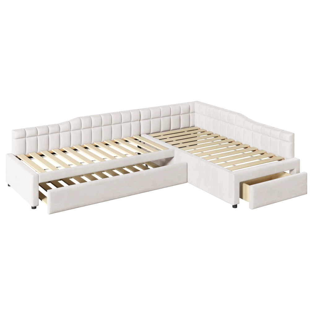Letto imbottito angolare 90x200 cm beige con letto estraibile
