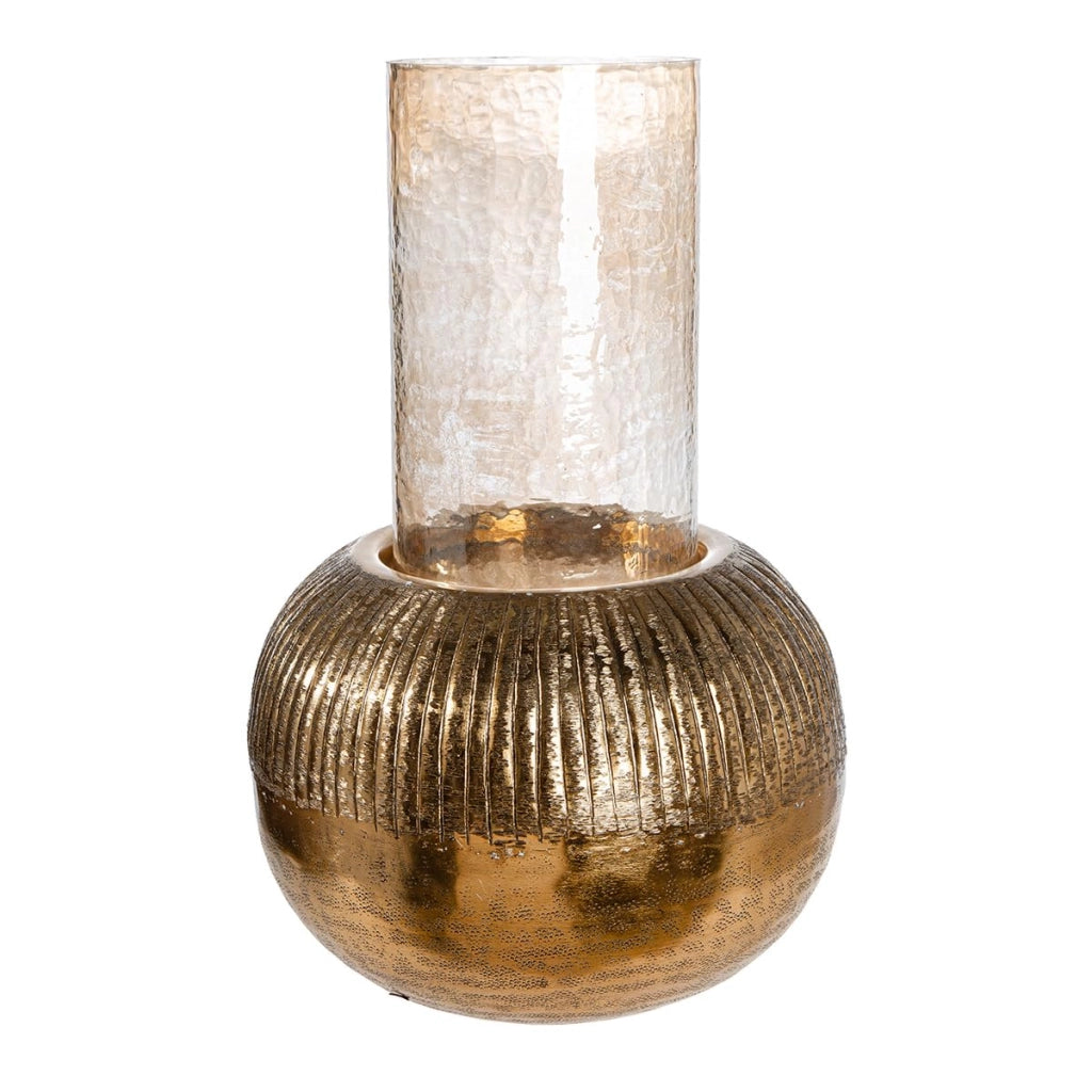 Lanterna da esterno in alluminio, color oro, altezza 46,5 cm, diametro 30 cm