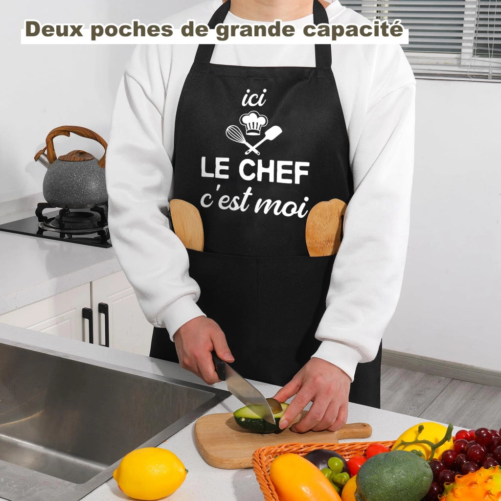 Grembiule da cucina impermeabile con tasche, 70x90 cm, unisex, bianco