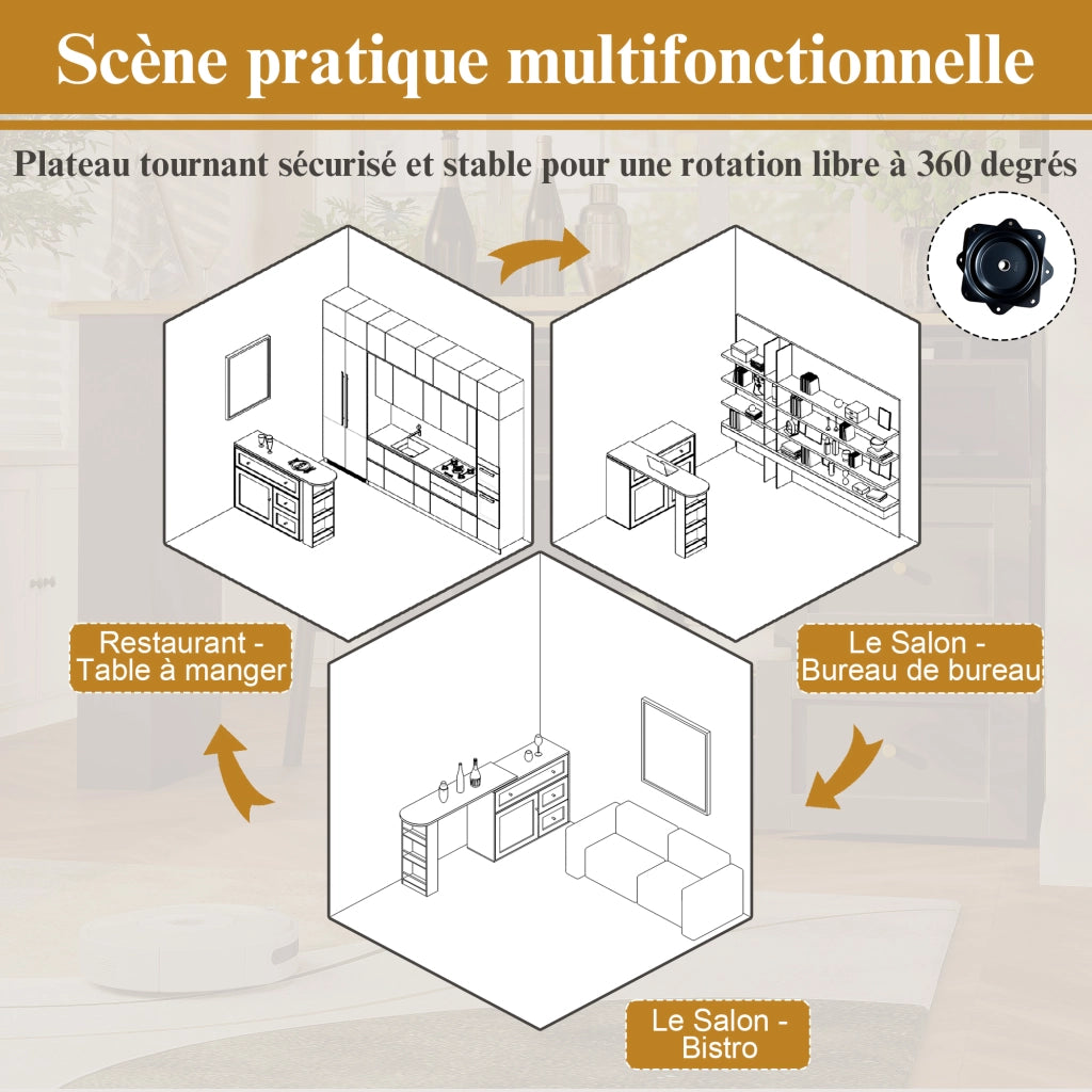 Tavolo da bar estensibile 138–204 × 39 × 105 cm con contenitore MDF bianco piano girevole a 360 gradi