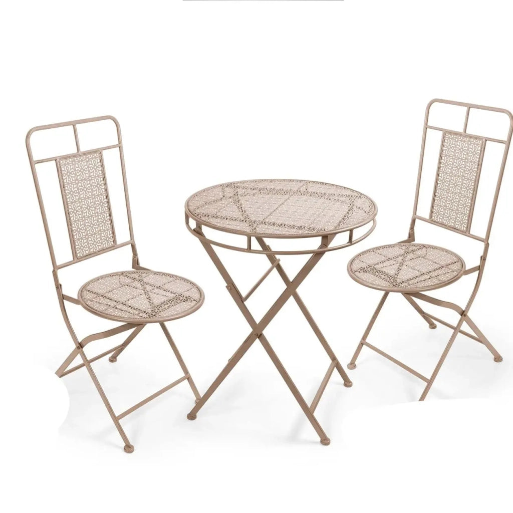 Set tavolo e due sedie in metallo rosa