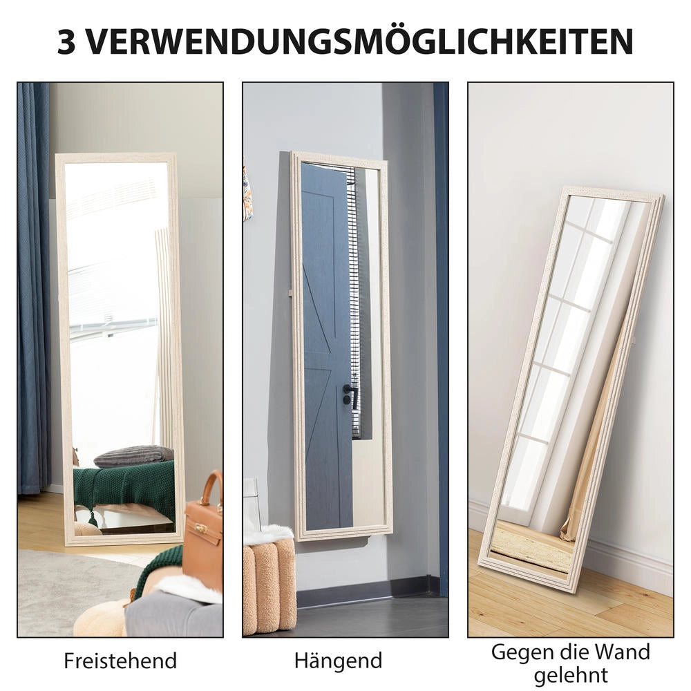 Specchio a figura intera 160 x 50 cm da terra e da parete, rettangolare con cornice, bianco, per camera da letto