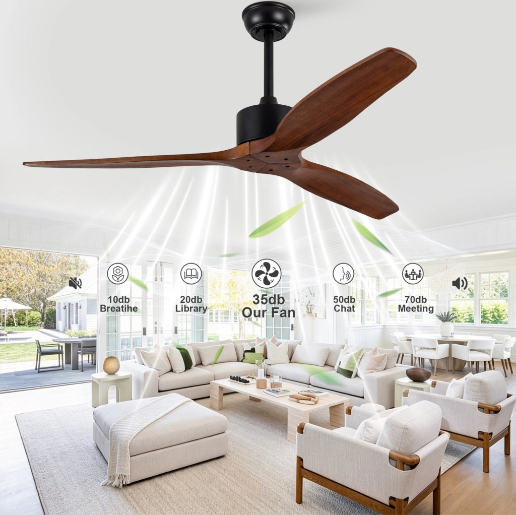 Ventilatore da soffitto a 3 pale in legno massello con telecomando