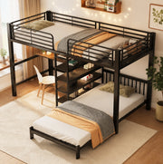 Letto a Castello Matrimoniale 90x200 cm con Scrivania e Porte USB Nero in Ferro e MDF