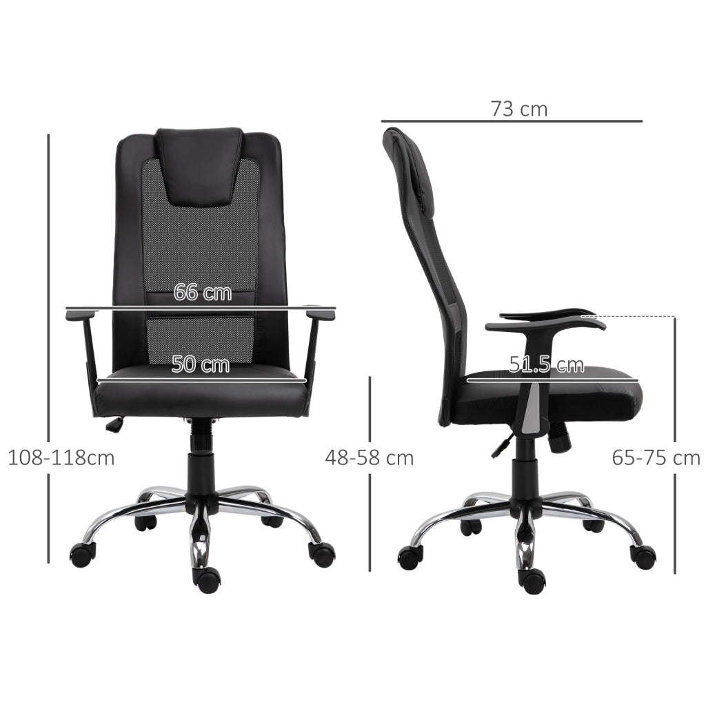 Sedia da ufficio ergonomica nera 66x73x118 cm, regolabile, basculante, con braccioli