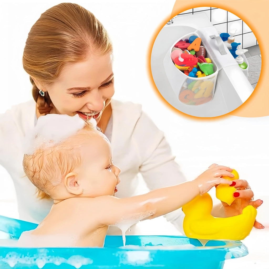 Borsa a rete per accessori da bagno, organizer da appendere, bianca, confezione singola