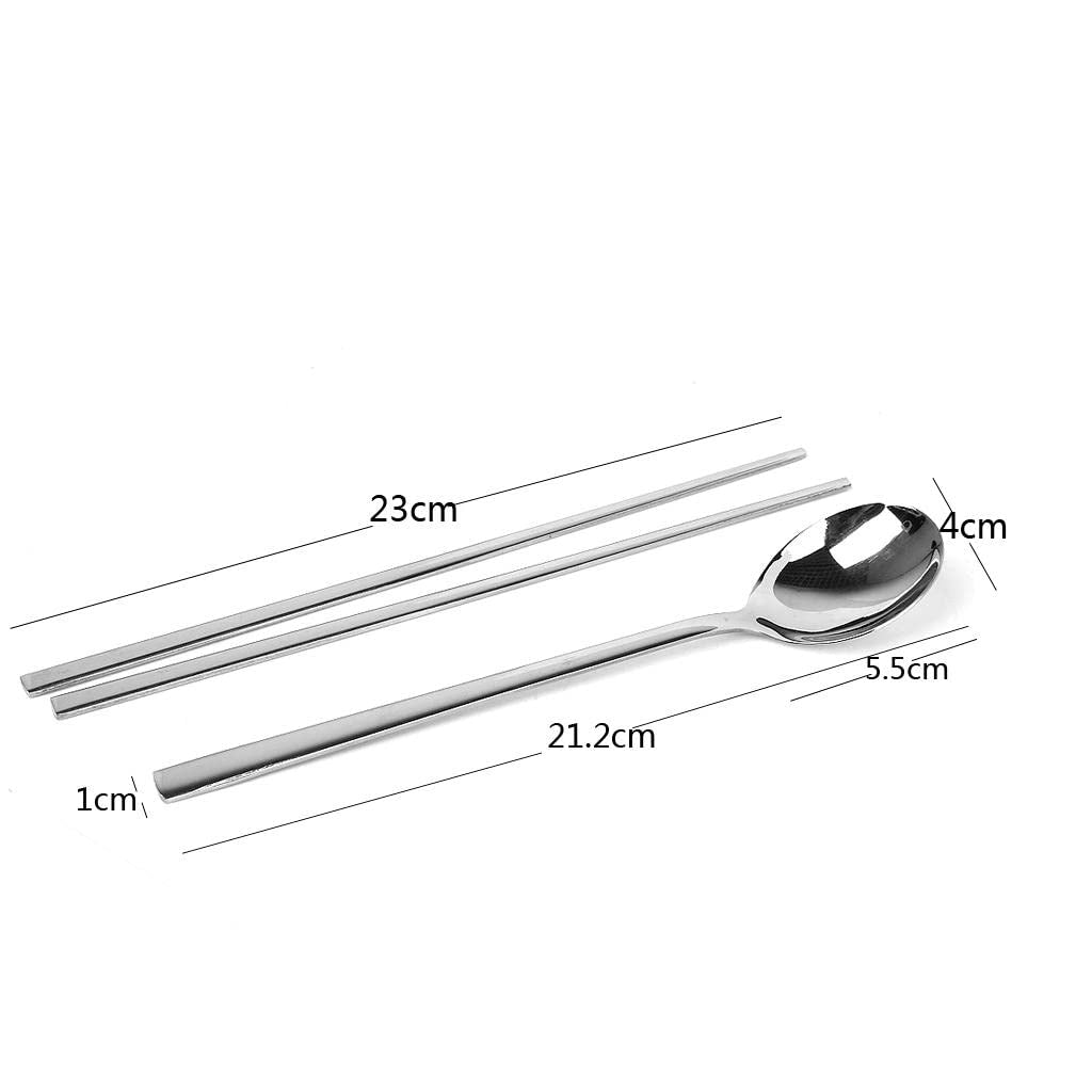 Set di bacchette in acciaio inossidabile, 2 paia + 2 cucchiai, stile coreano