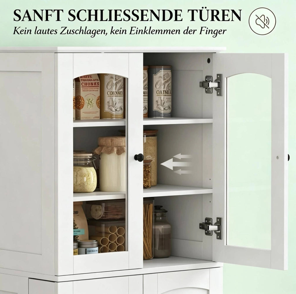 Mobile da cucina bianco con vetrine e ripiani regolabili, 60 × 40 × 162 cm