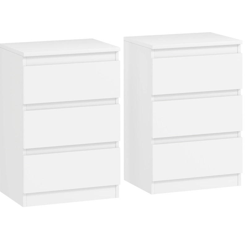 Set di 2 Comodini con 3 Cassetti, 40x30x59,5 cm, Bianco, per Camera da Letto e Soggiorno
