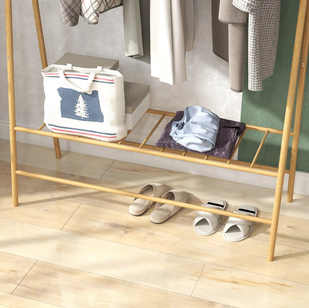 APPENDIABITI da terra con scarpiera e ganci 116 x 43,5 x 160 cm bambù colore legno naturale