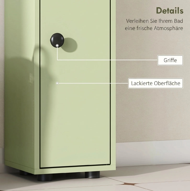 Colonna bagno sottile verde con cassetto e 4 ripiani aperti, 180 x 20 x 20 cm
