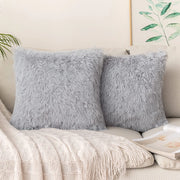 Set di 2 federe per cuscini in ecopelliccia, 50x50 cm, morbide, grigio e bianco