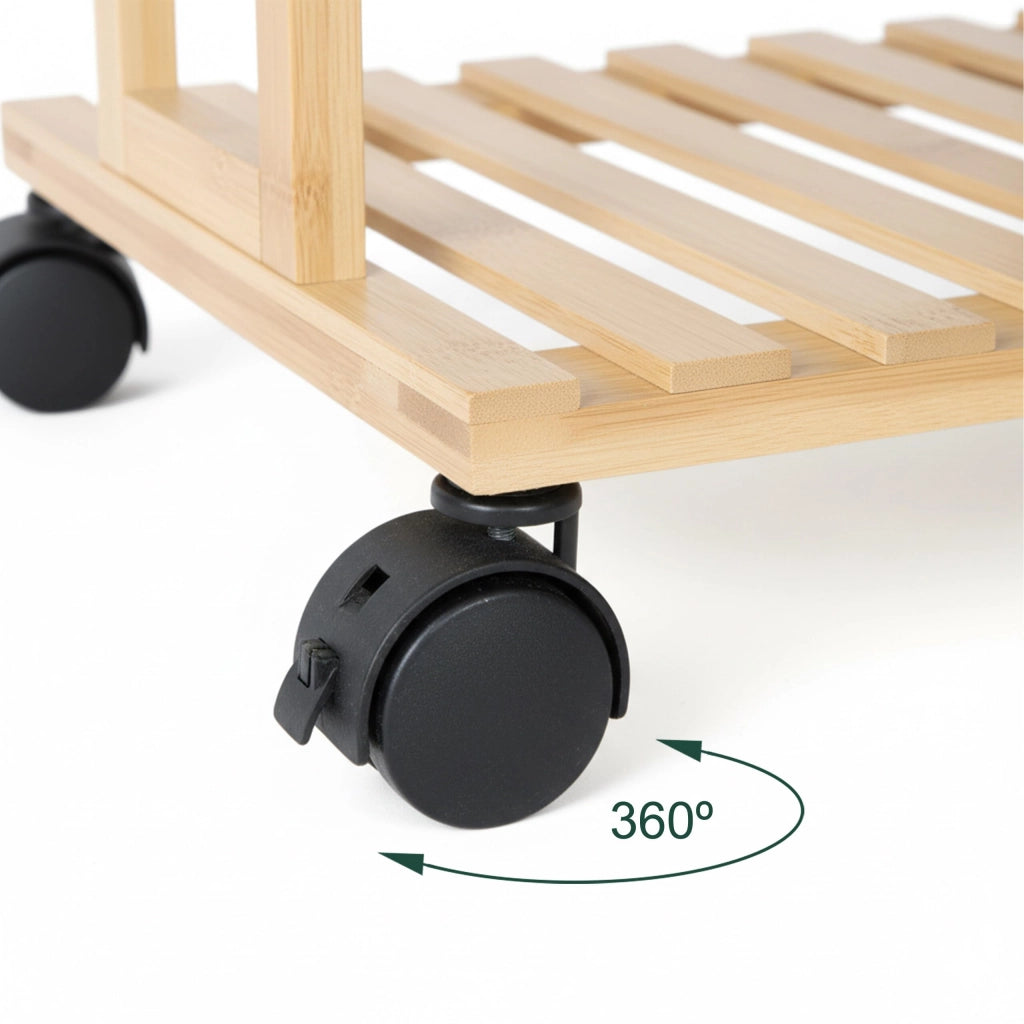 Carrello servitore a 4 ripiani, in bambù e MDF, dimensioni 88x40x30 cm, colore naturale/verde menta