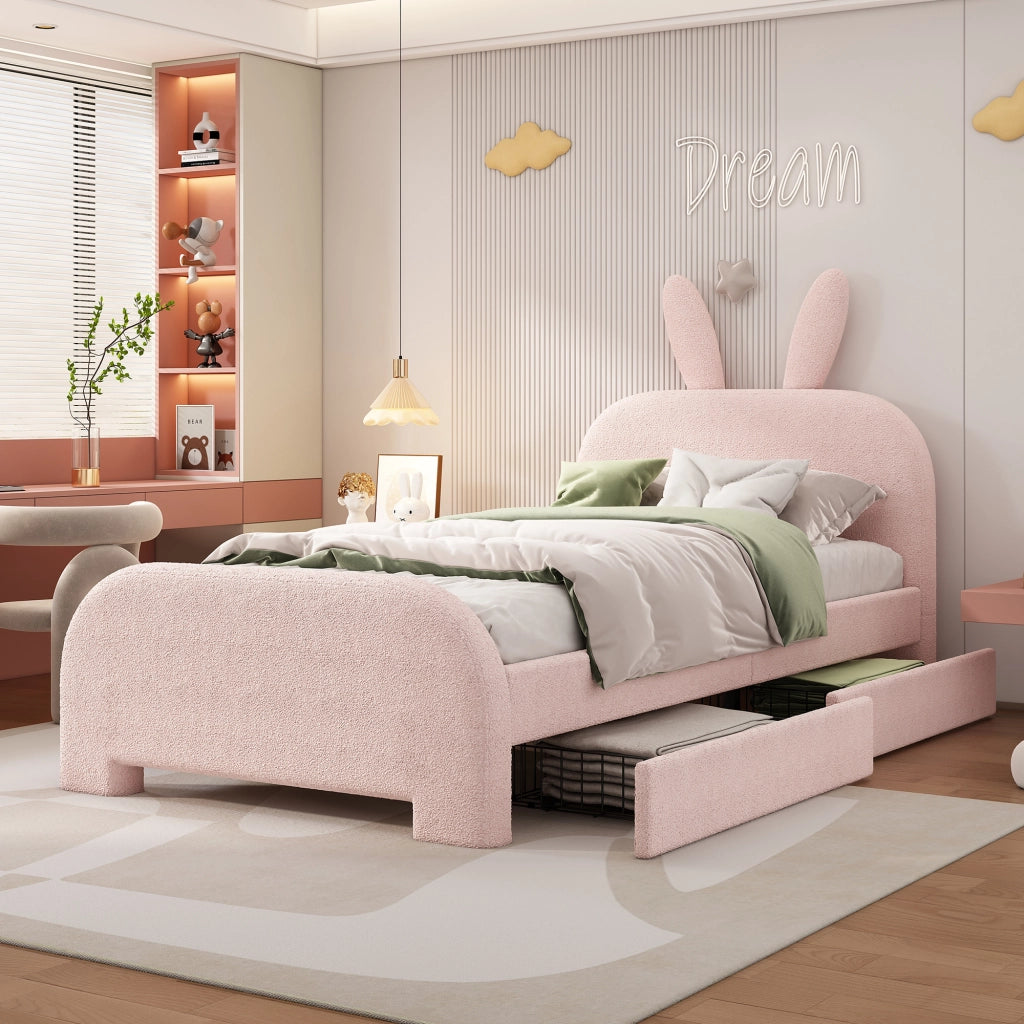 Letto per bambini 90 x 200 cm rosa a forma di coniglio