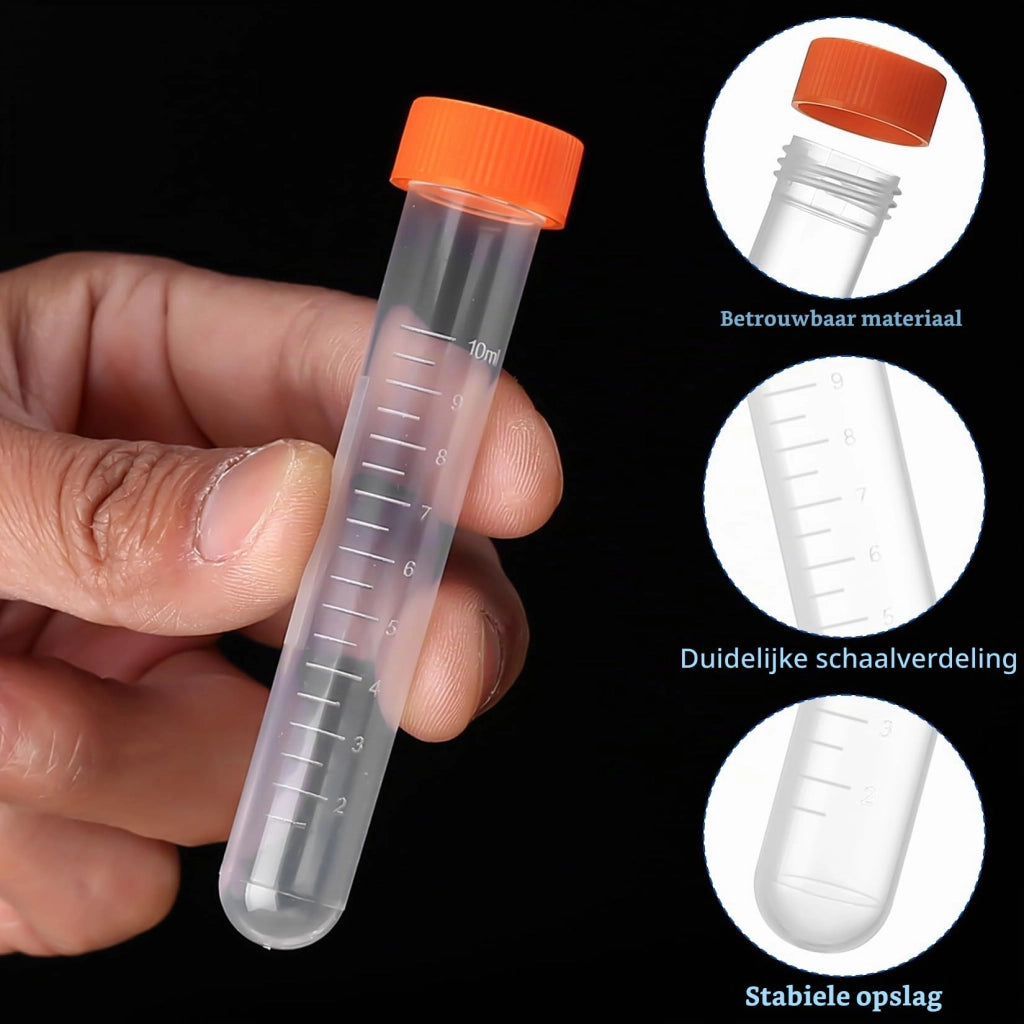 22 provette di plastica da 10 ml con tappo a vite arancione