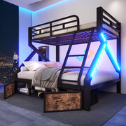 Letto a Castello 90x200/140x200 con Rangement Integrato; LED; Sponde di Sicurezza LEMONMAX Salvaspazio per Camera Bambini