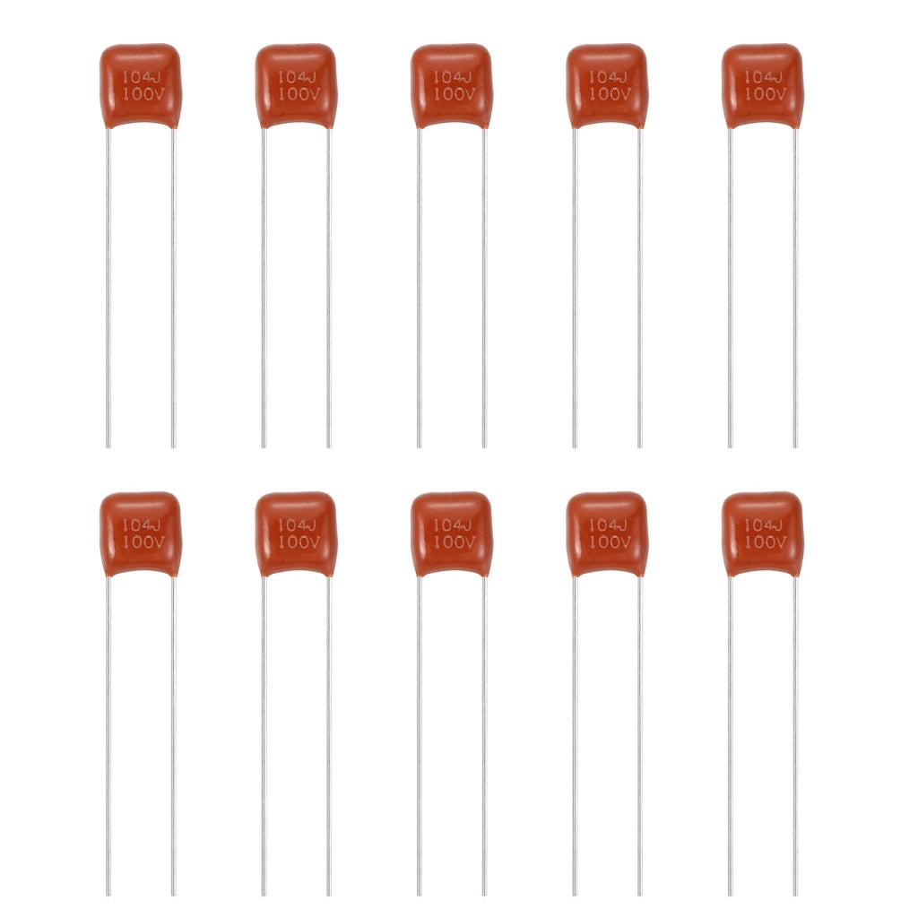 10 condensatori a film in polipropilene, CBB, 100V, 104J, 0,1µF