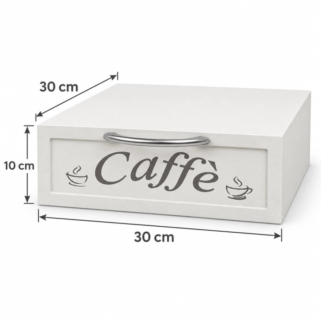 Cassetto Porta Cialde Caffè Bianco 30x30x10 cm Organizer con Scritta 2 Colori