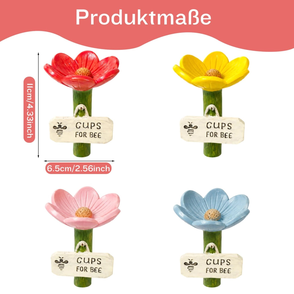 Abbeveratoi per api, confezione da 4 pezzi, a forma di fiore, colorati, con supporto per targhette identificative