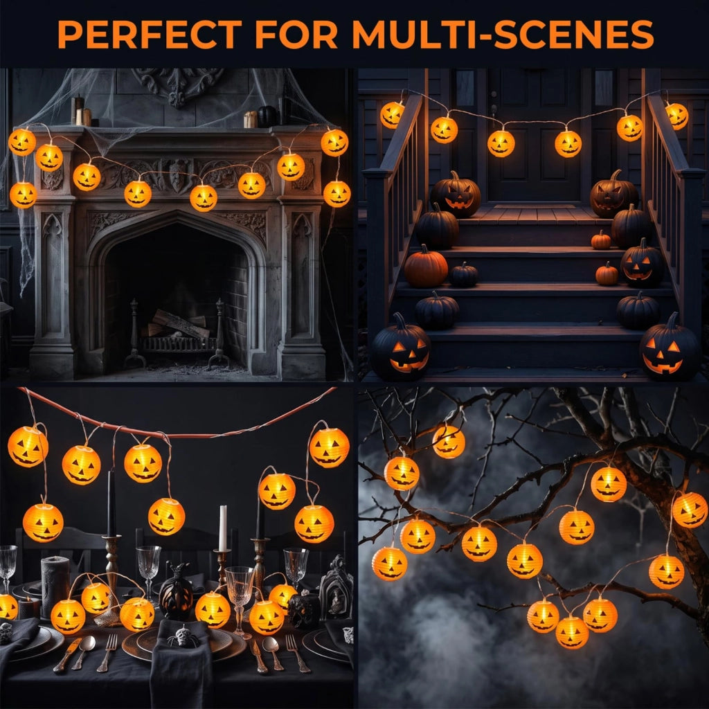 Catena luminosa a tema Halloween, con 20 luci a LED a forma di zucca, lunghezza 6 metri, alimentazione a batteria