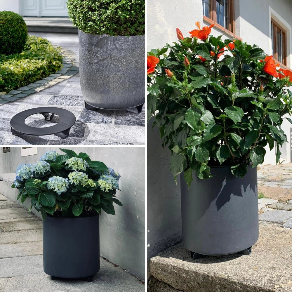 Set di 2 sottovasi per vasi, neri, rotondi, 16 cm di diametro, realizzati con materiali riciclati