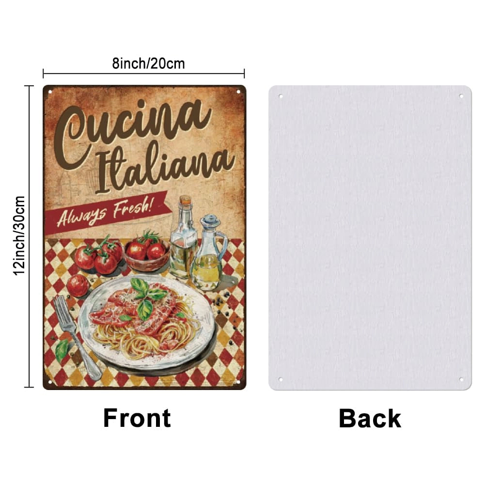 Targa in metallo "Spaghetti, cucina italiana", 20x30 cm, stile vintage