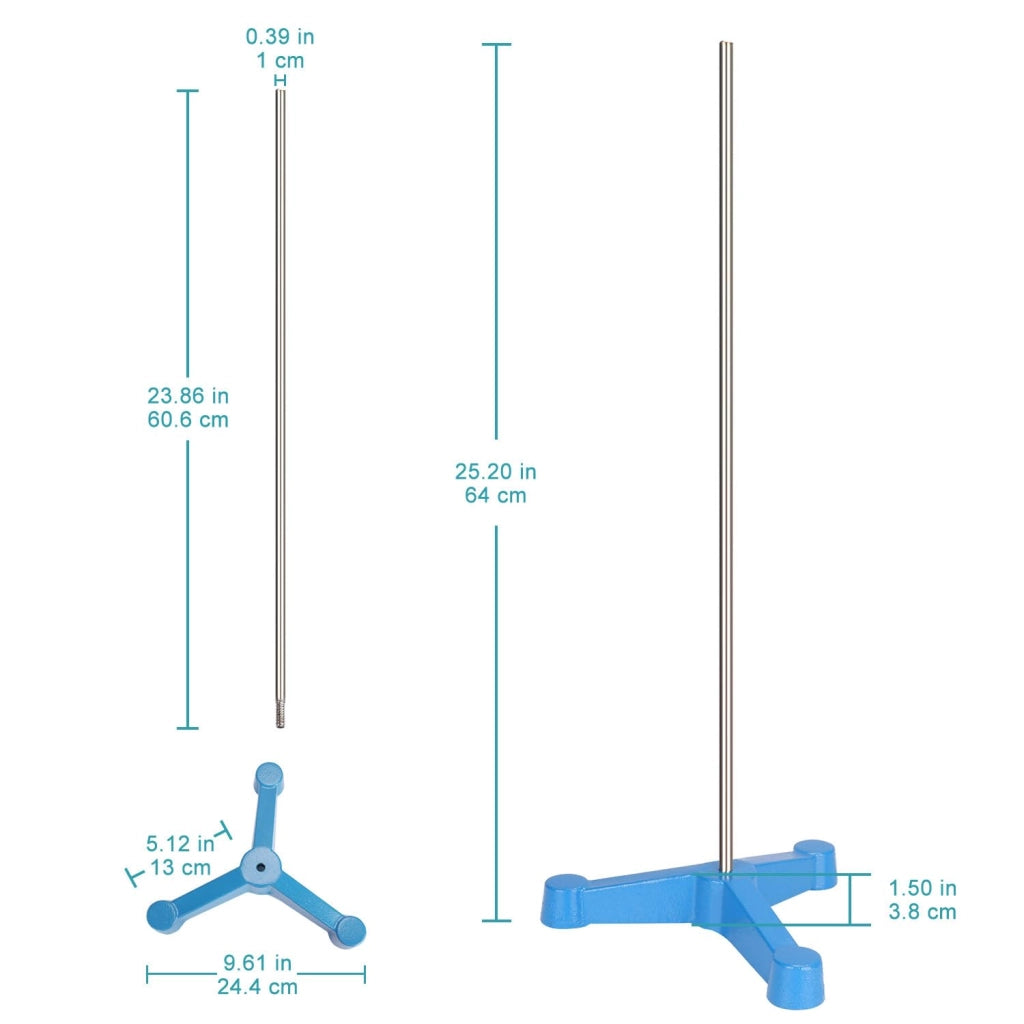 Supporto per laboratorio con base a treppiede, asta da 60 cm, peso 1,95 kg