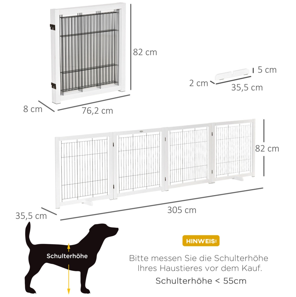 Cancelletto di sicurezza per cani 305 x 35,5 x 82 cm in legno bianco e acciaio