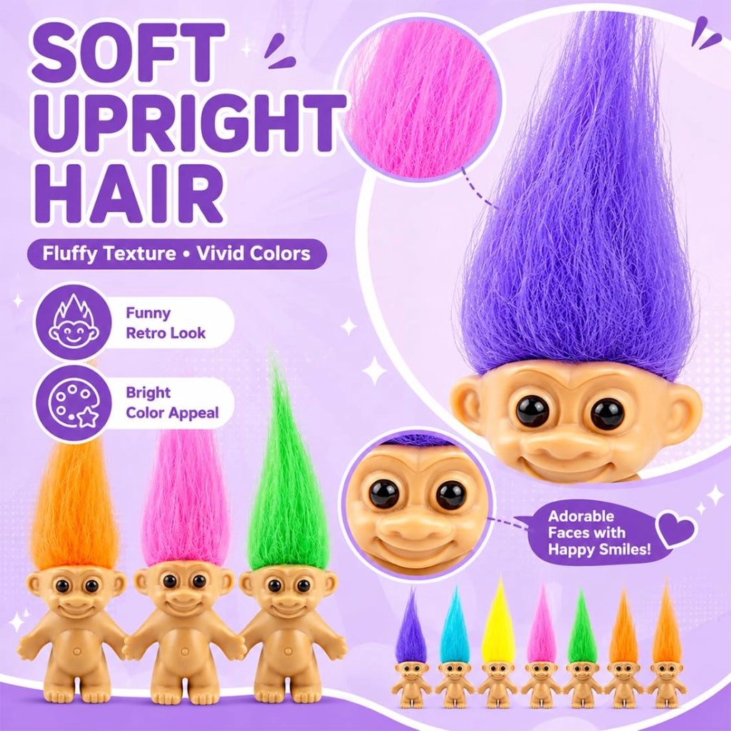 Set da 12 figure di troll, mini figure colorate, decorazioni