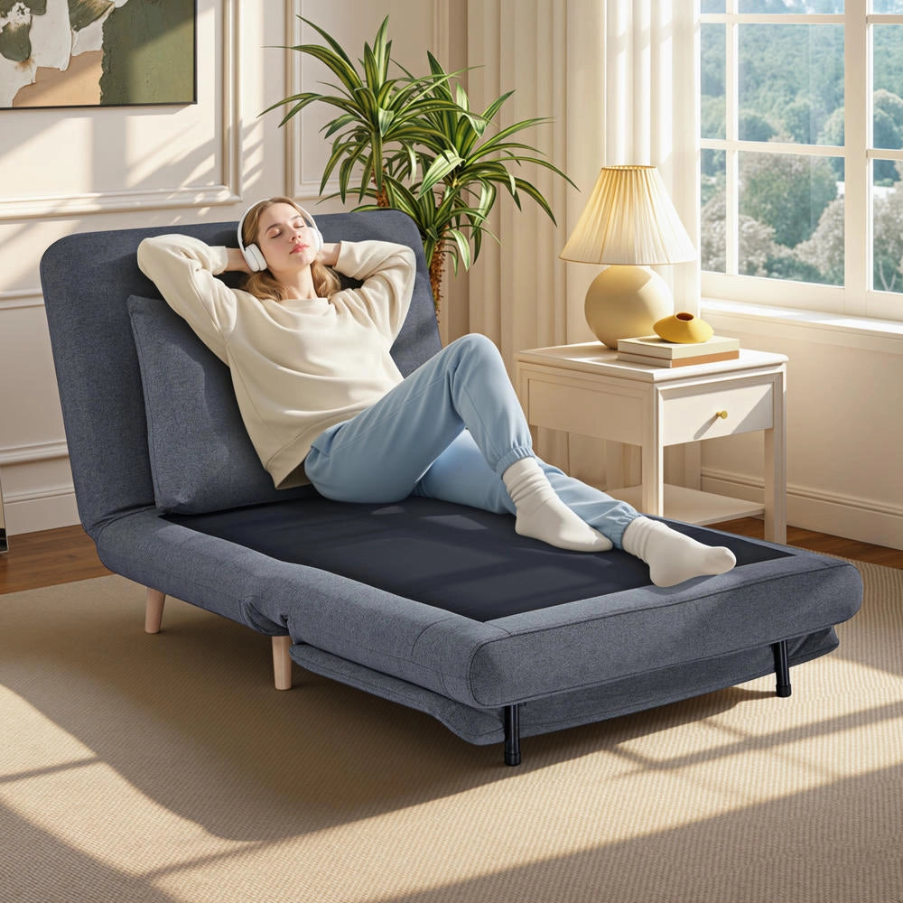 Poltrona letto 3 in 1 trasformabile con schienale regolabile e gambe in faggio, poltrona reclinabile moderna salvaspazio con cuscino, grigio