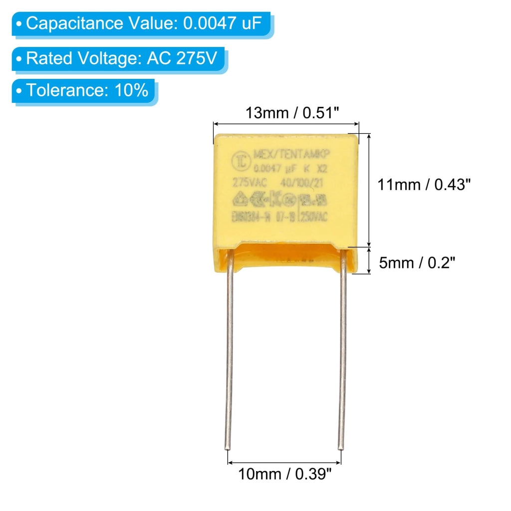 Condensatore di sicurezza 0,0047 µF 275 V, confezione da 12 pezzi, dimensioni 13x11x5 mm