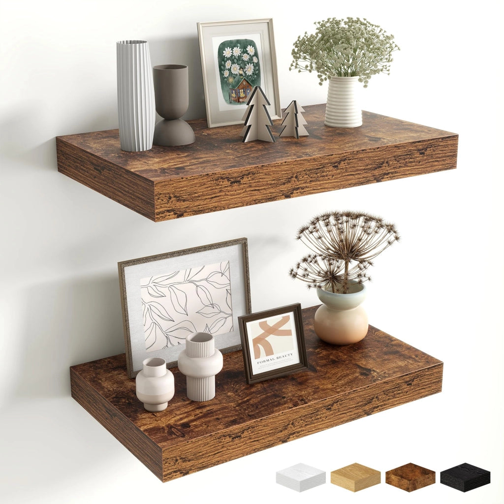 Mensole a muro sospese, 40x25 cm, set da 2, colore marrone, legno