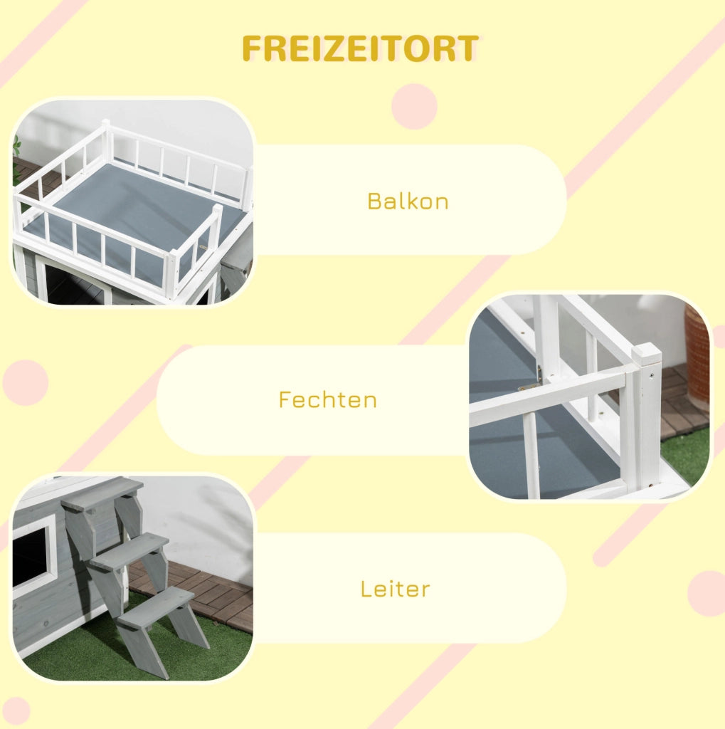 CUCCIA per cani rialzata con terrazza 121 x 77 x 78 cm in legno di abete grigio chiaro