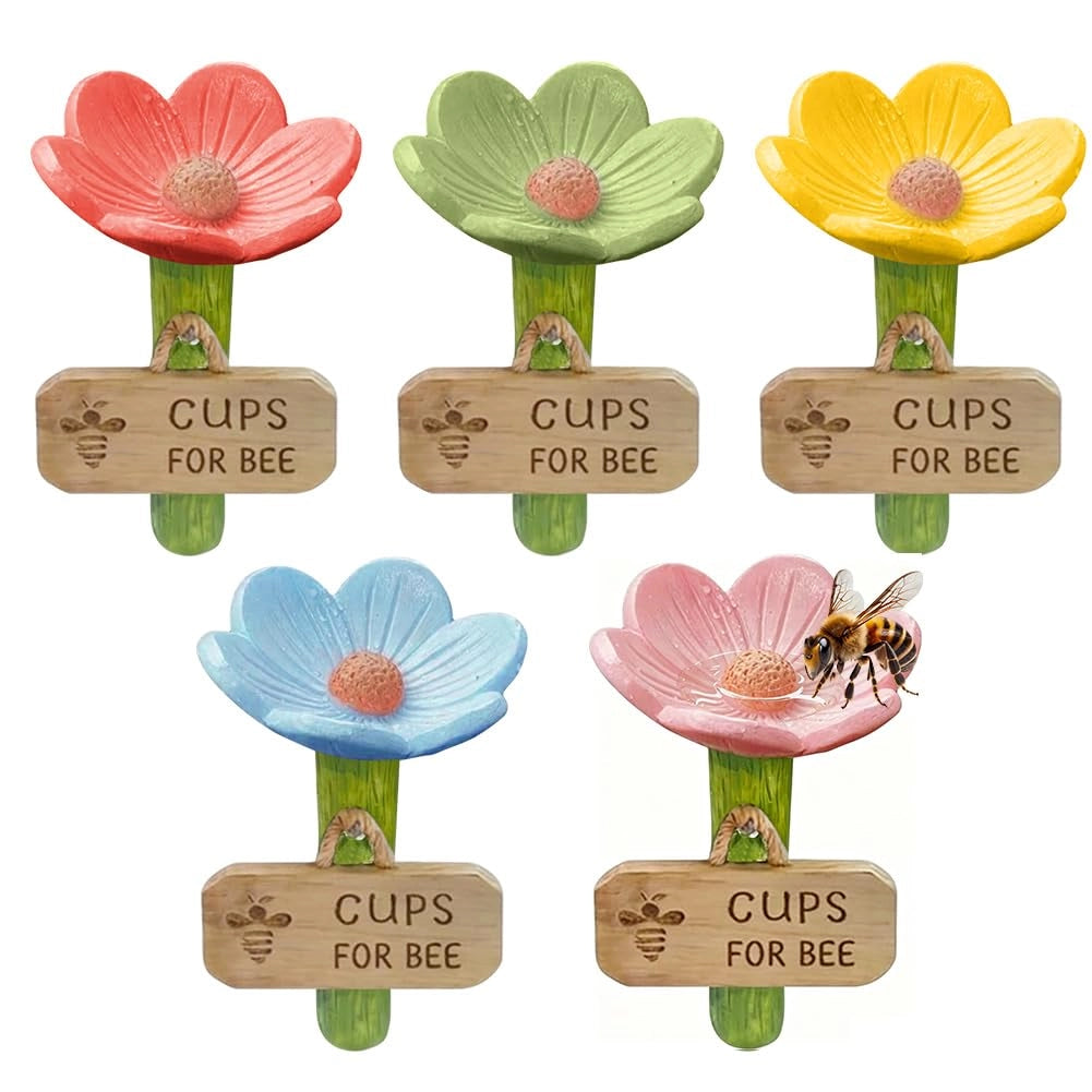 Set di 5 abbeveratoi per api, a forma di fiore, in resina, colorati, per giardino e balcone