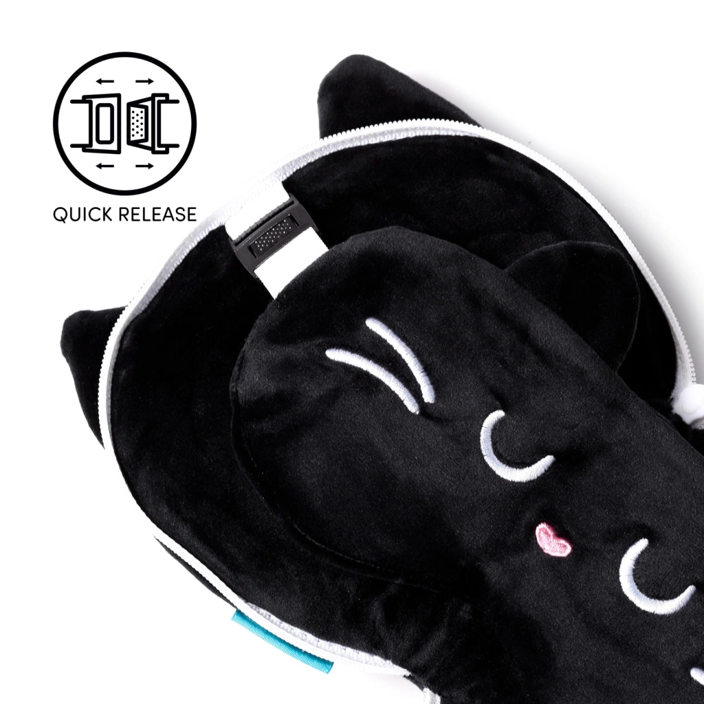 Cuscino da viaggio in peluche 2-in-1, motivo gatto nero, multicolore