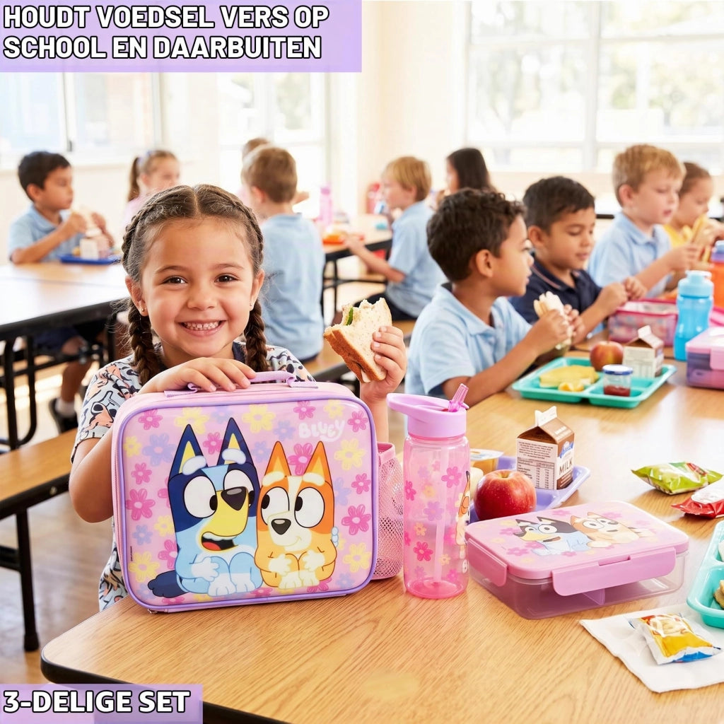 Set da pranzo Bluey per bambine: borsa termica, Bento Box e borraccia 3 pezzi