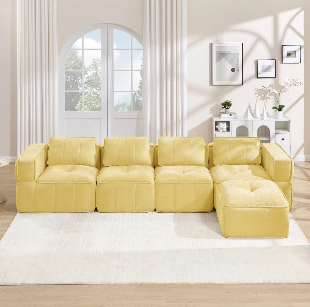Divano modulare a U 344 x 162 x 67 cm giallo in poliestere