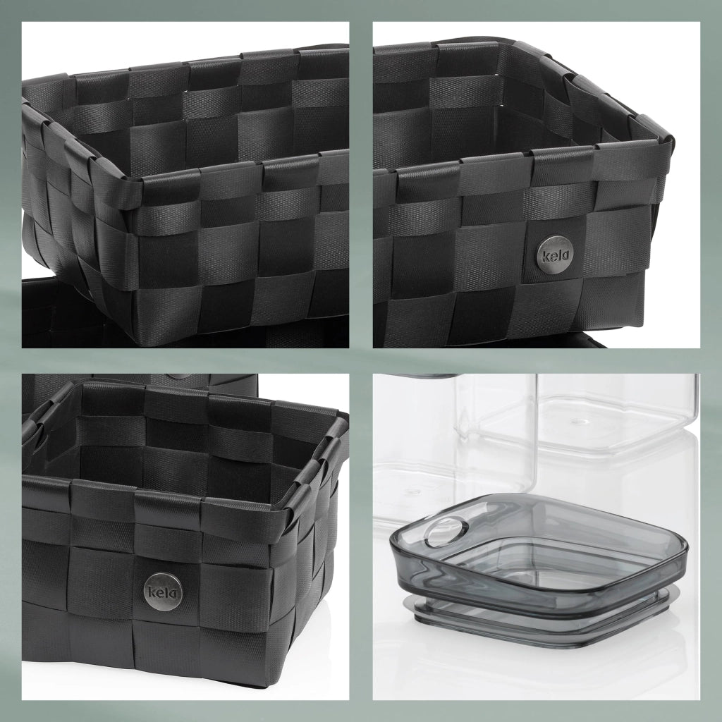 Set di 3 contenitori Neo, in plastica PP, colore nero, impilabili